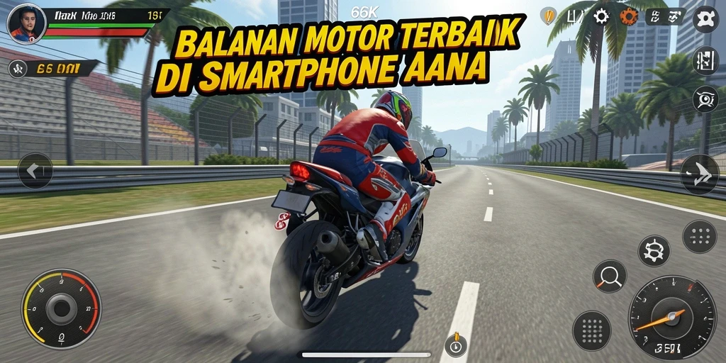 Tampilan gameplay seru di 66K dengan balapan motor.