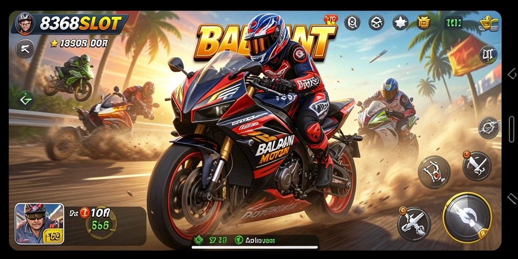 Screenshot menampilkan aksi balapan motor yang seru di 8368SLOT.