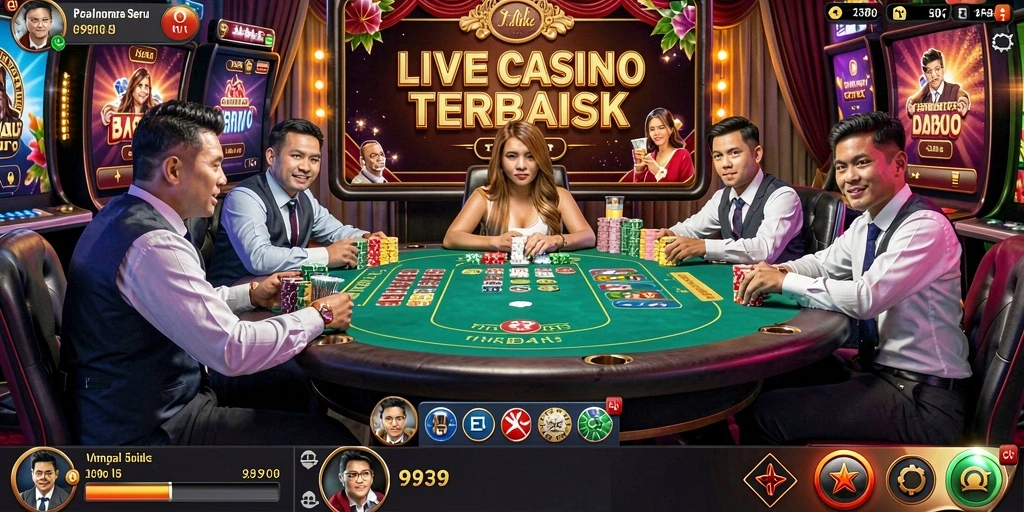 Screenshot gameplay Live Casino 9939 menunjukkan dealer langsung dan permainan yang mendebarkan.