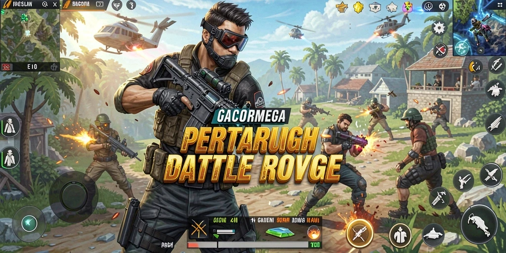 Gameplay intens dalam pertarungan Battle Royale GACORMEGA.