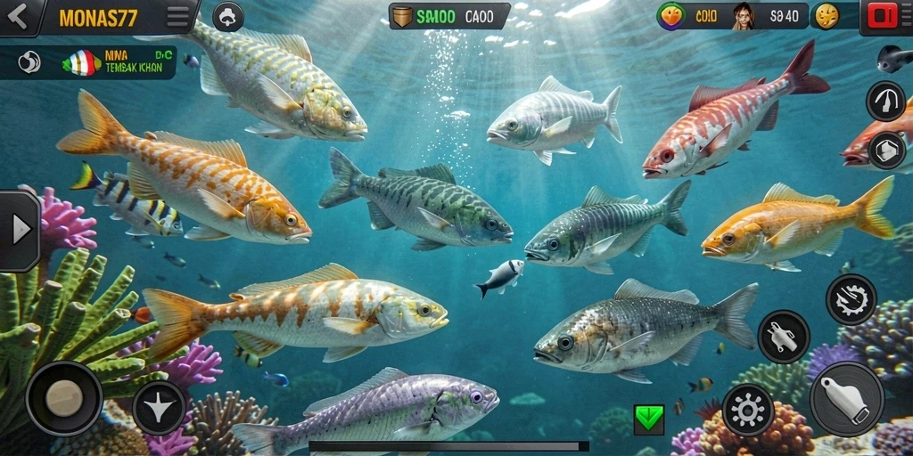 Gameplay menarik dari MONAS77 dengan ikan berwarna-warni.
