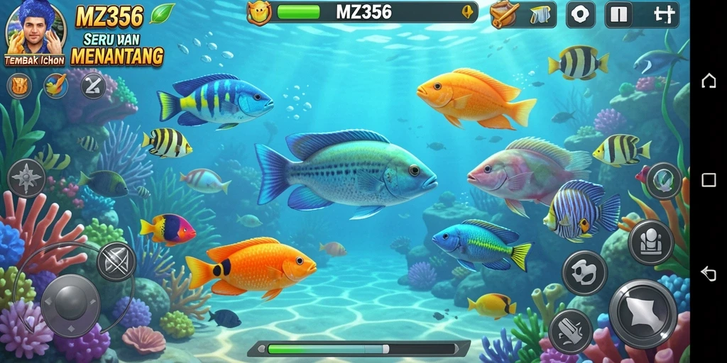Screenshot gameplay MZ356 menampilkan aksi seru dalam Tembak Ikan.