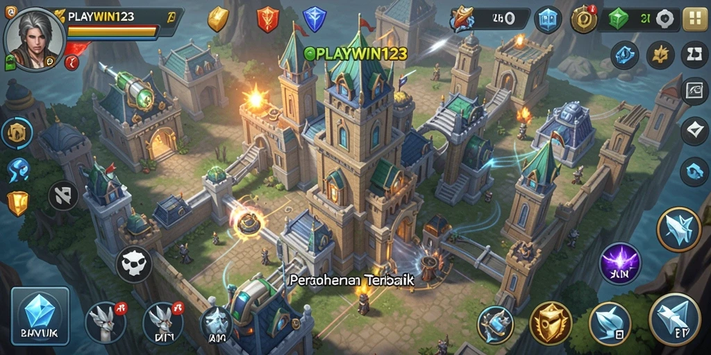 Screenshot utama PLAYWIN123 menampilkan aksi intens dalam permainan Tower Defense.