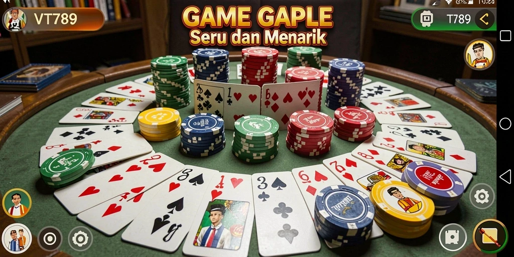 Screenshot utama VT789 menampilkan gameplay Gaple yang seru dan interaktif.